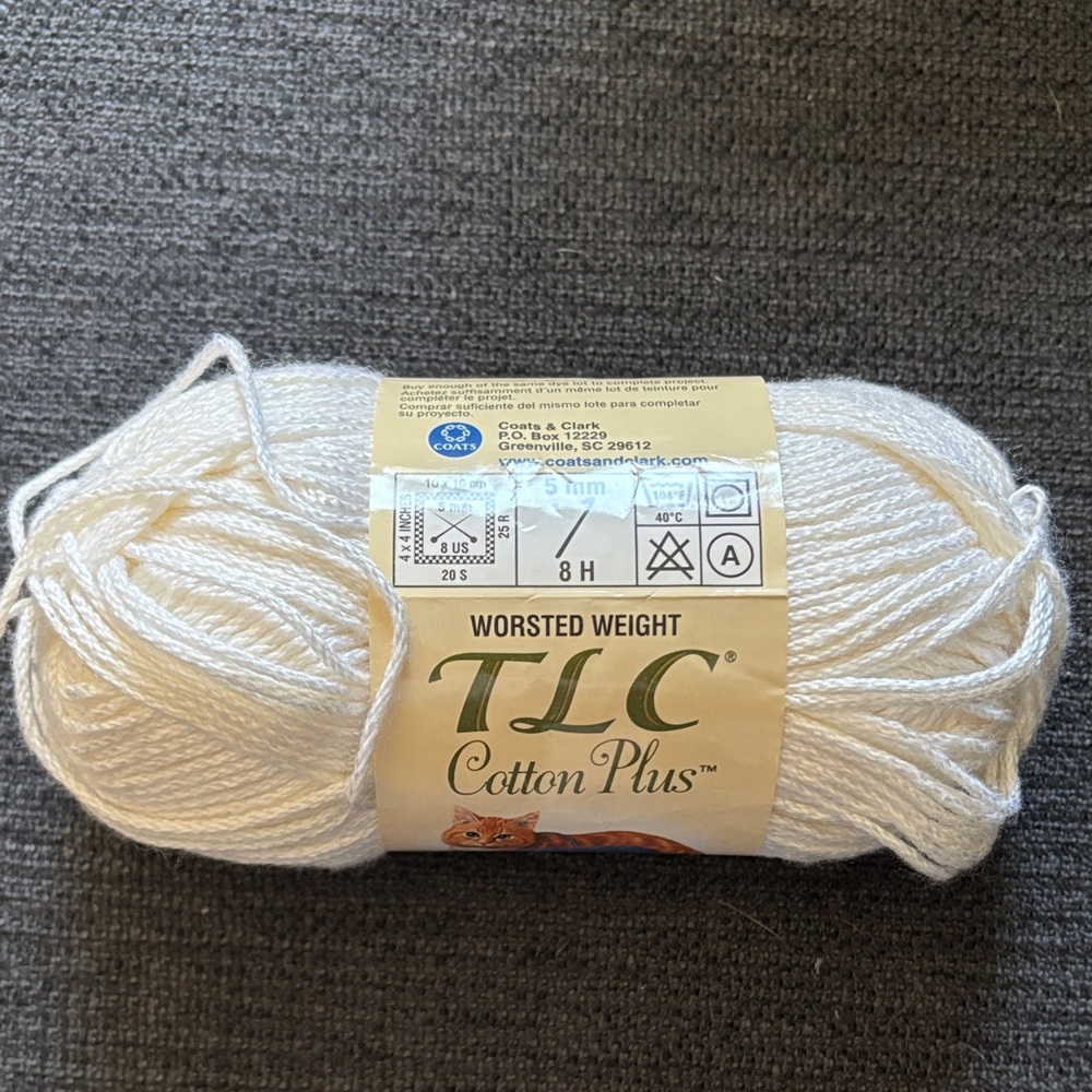TLC Cotton Plus White Yarn worsted weight acrylic blend